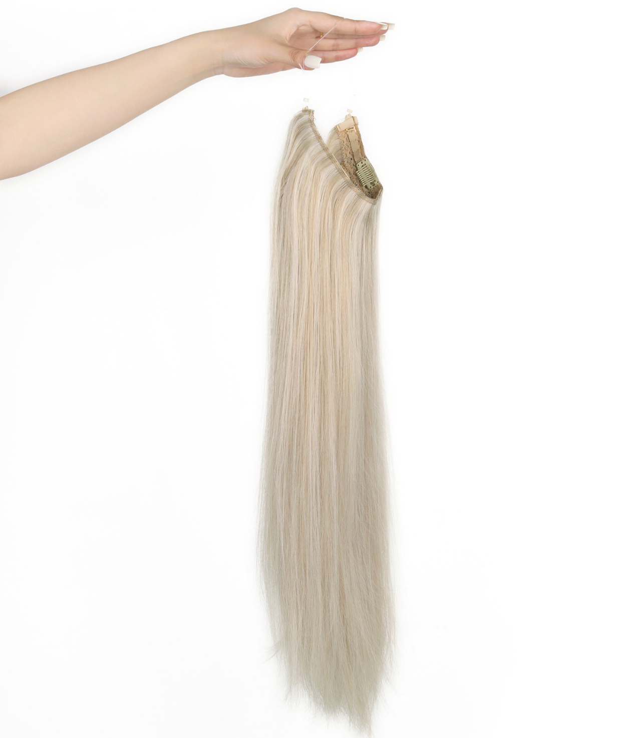 #18/60 Pearl Ash Blonde Highlights Classic Halo Hair Extensions — Value Grade
