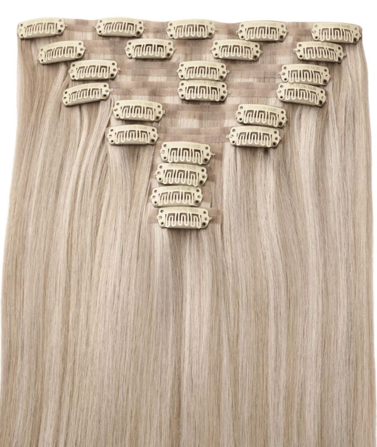#18/60 Pearl Ash Blonde Highlights Seamless Clip In Hair Extensions