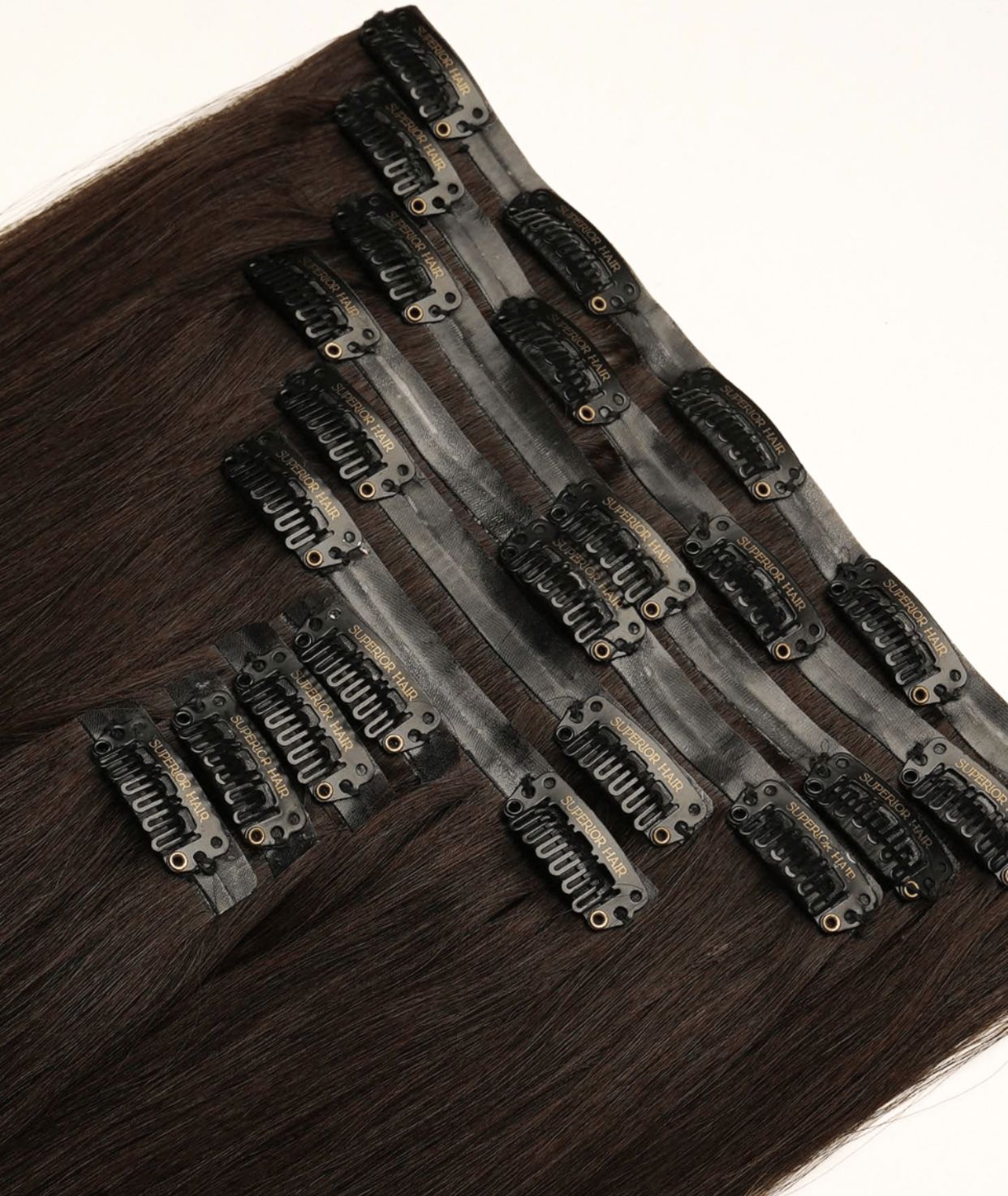 #1BL Darkest Brown Seamless Clip In Extensions — Value Grade