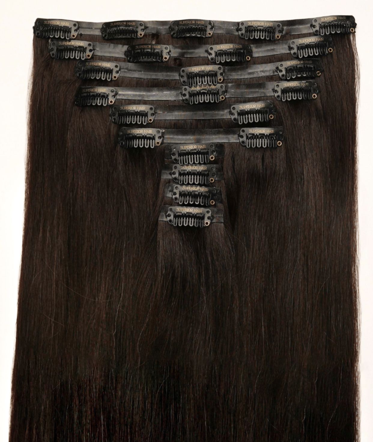 #1BL Darkest Brown Seamless Clip In Extensions — Value Grade