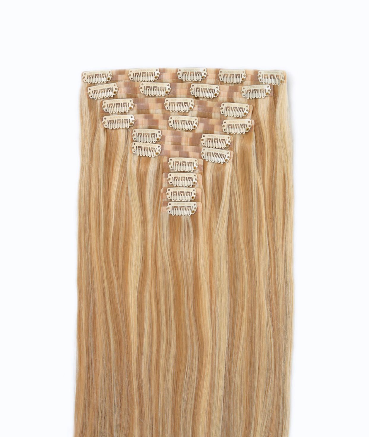 #16/22 Caramel Light Blonde Seamless Clip In Hair Extensions