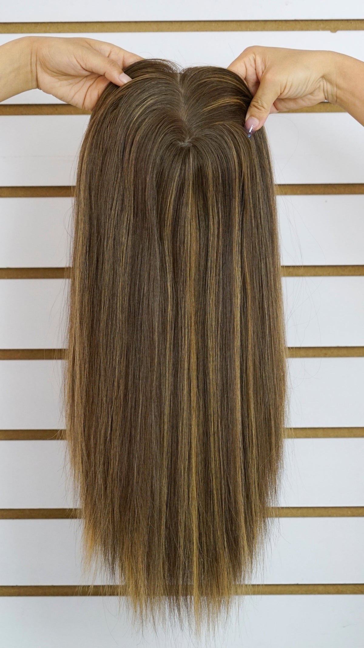 #4/27 Choc Brown Highlights Woman&#39;s Injection Human Hair Topper