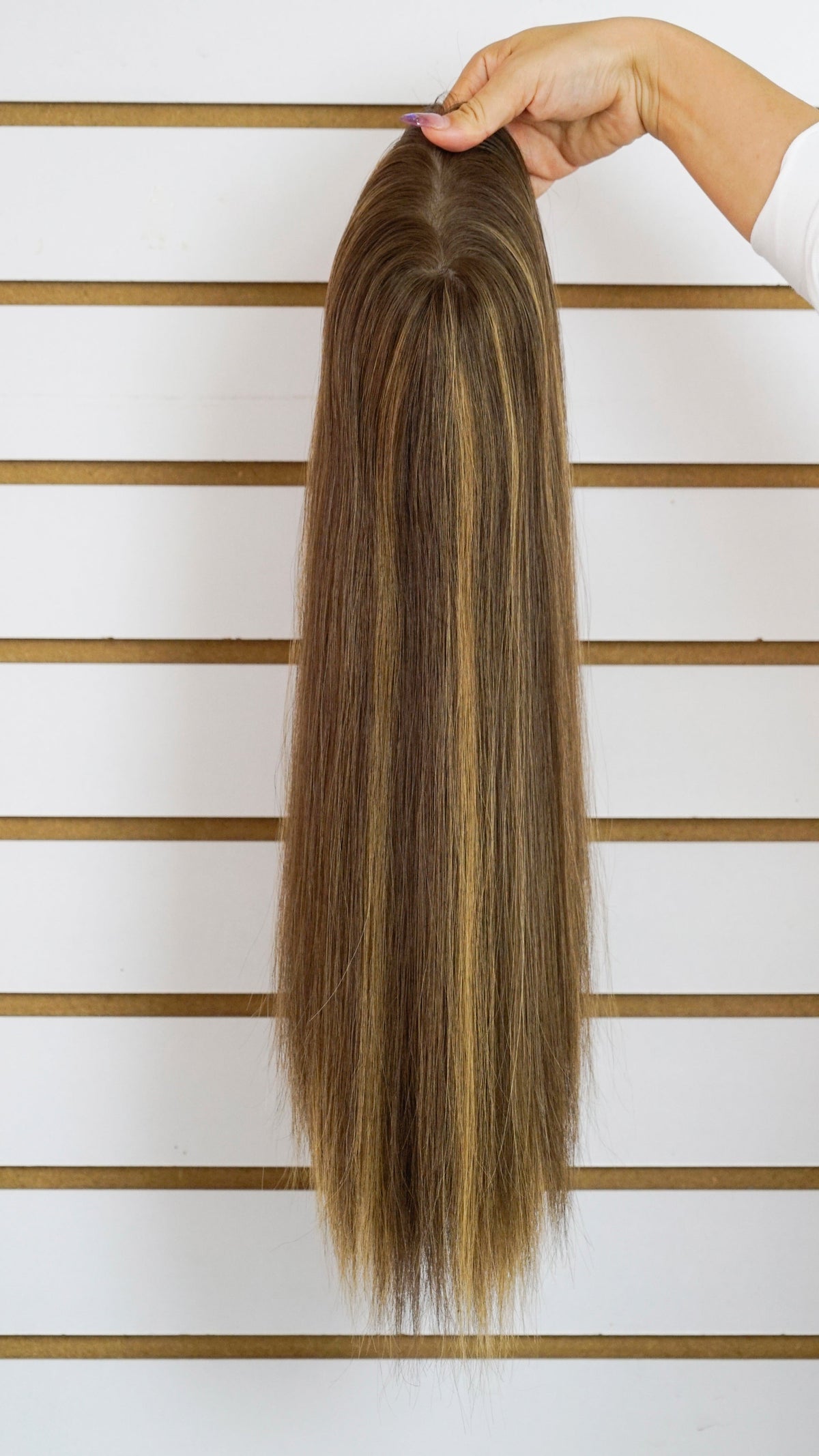 #4/27 Choc Brown Highlights Woman&#39;s Injection Human Hair Topper