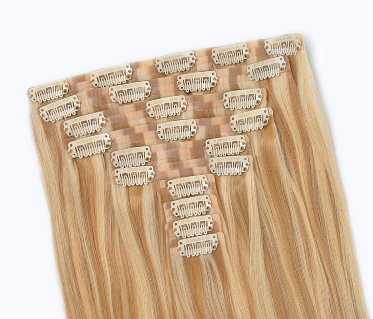 #16/22 Caramel Light Blonde Seamless Clip In Hair Extensions