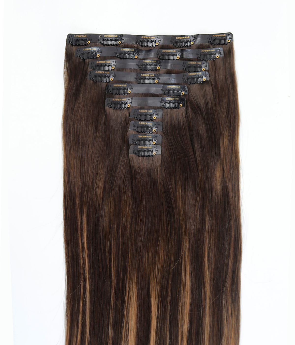 #Dark Ash Brown Balayage Seamless Clip In Hair Extensions