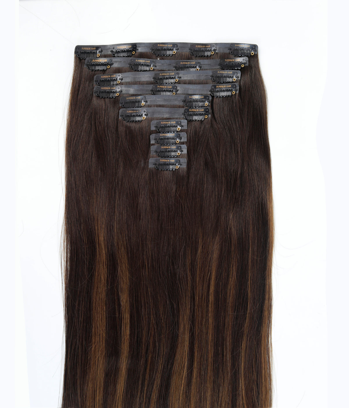 #Dark Brown Balayage Seamless Clip In Hair Extensions