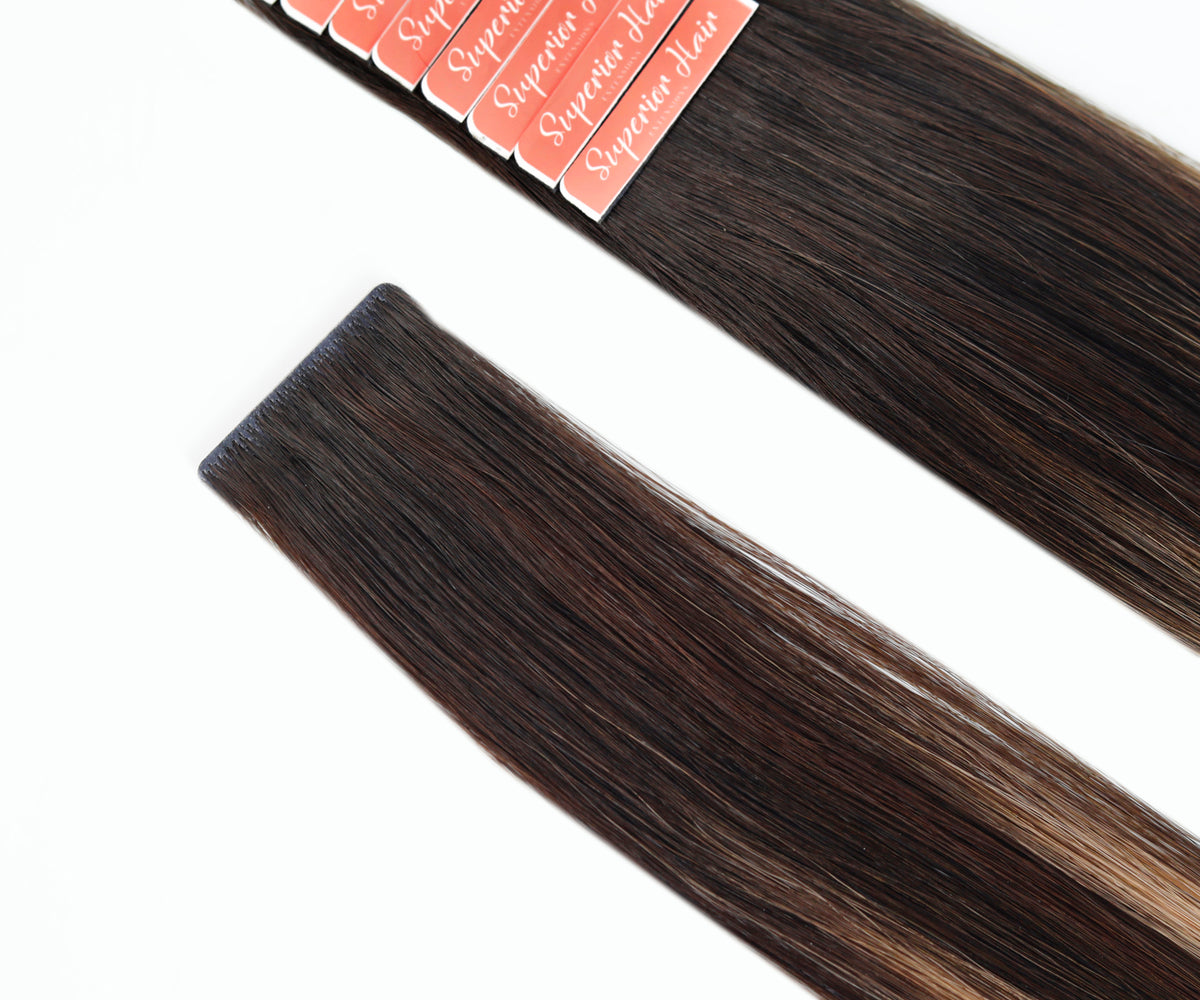 #Dark Ash Brown Balayage  Invisi Tape Hair Extensions