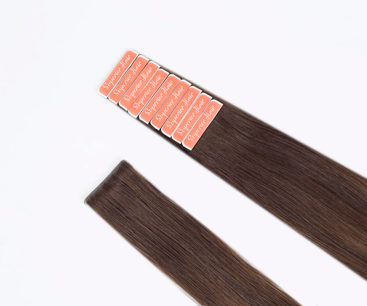 #Chocolate Brown Balayage Invisi Tape Hair Extensions