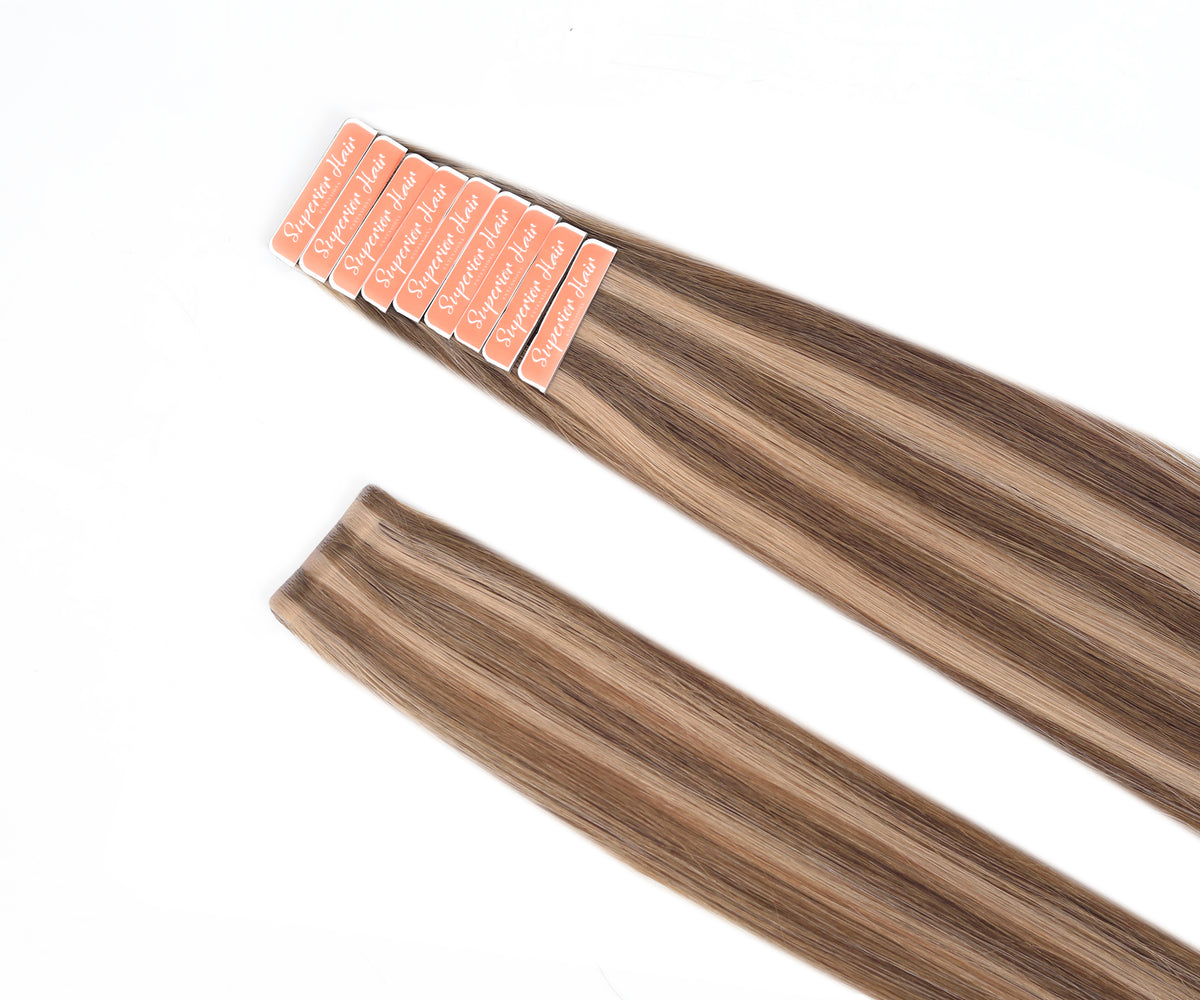 #Chestnut Brown Highlights Invisi Tape Hair Extensions