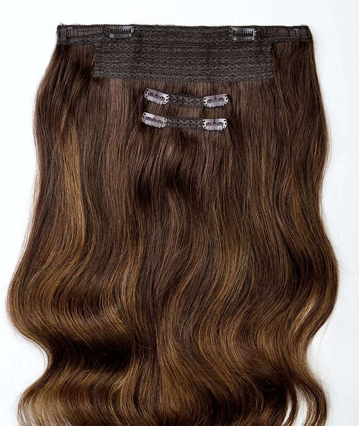 #Chocolate Brown Balayage Classic Halo Hair Extensions — Value Grade
