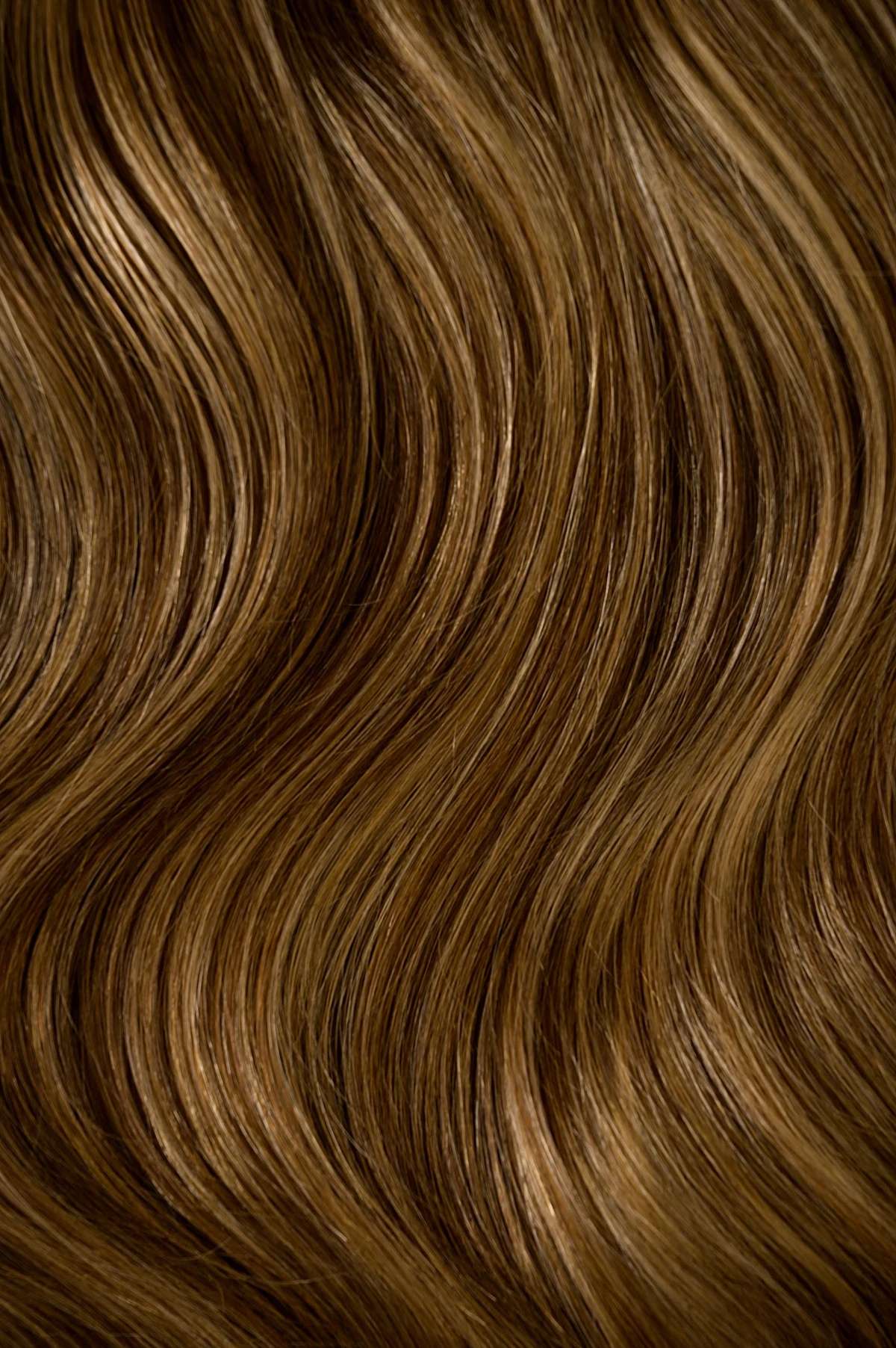 #Chestnut Brown Highlights Ponytail Extensions — Value Grade