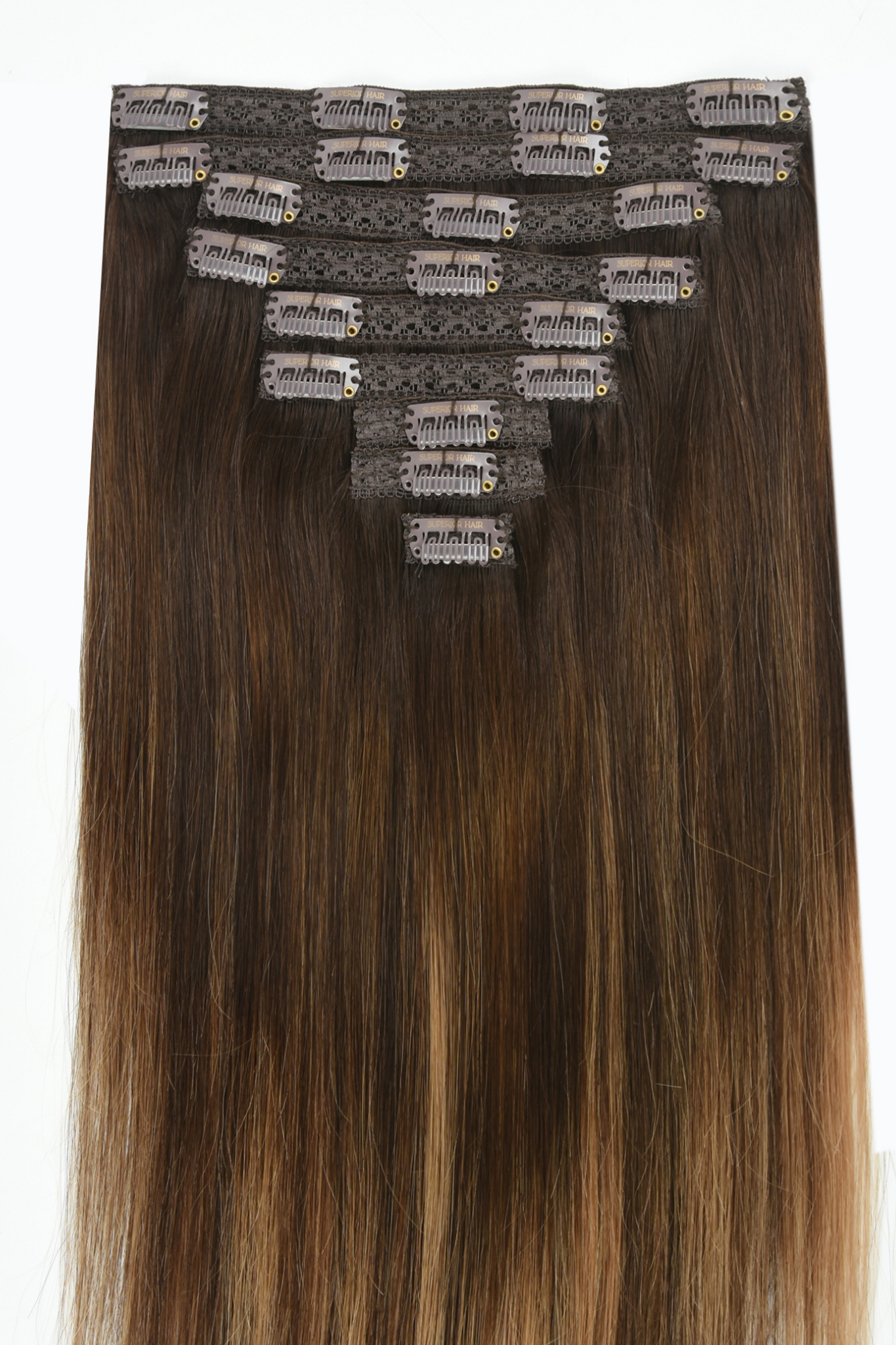 #Dark Ash Brown Balayage Classic Clip In Hair Extensions 9pcs — Value Grade