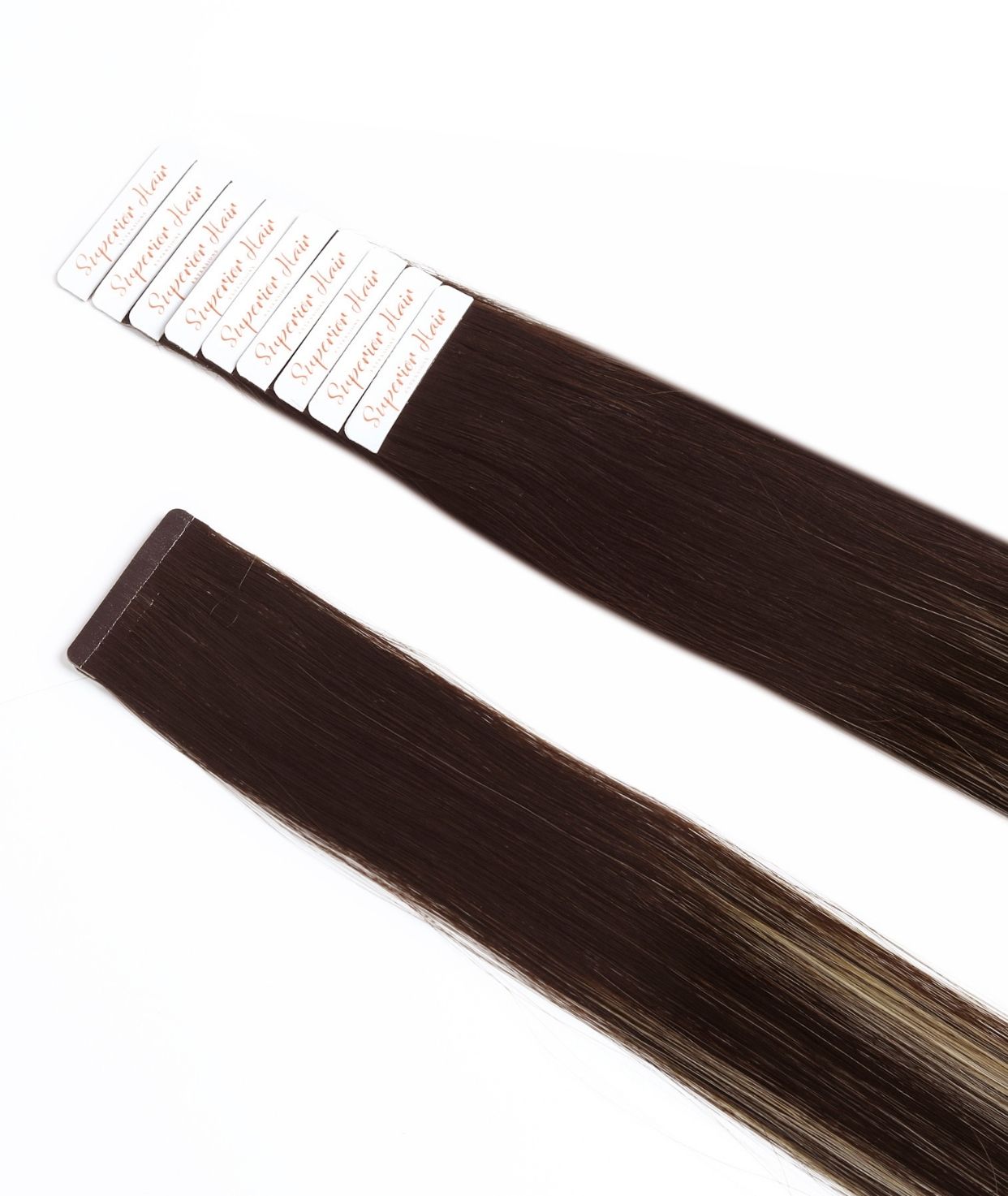 #Dark Brown Balayage Ultra Seamless Tape In Extensions — Value Grade