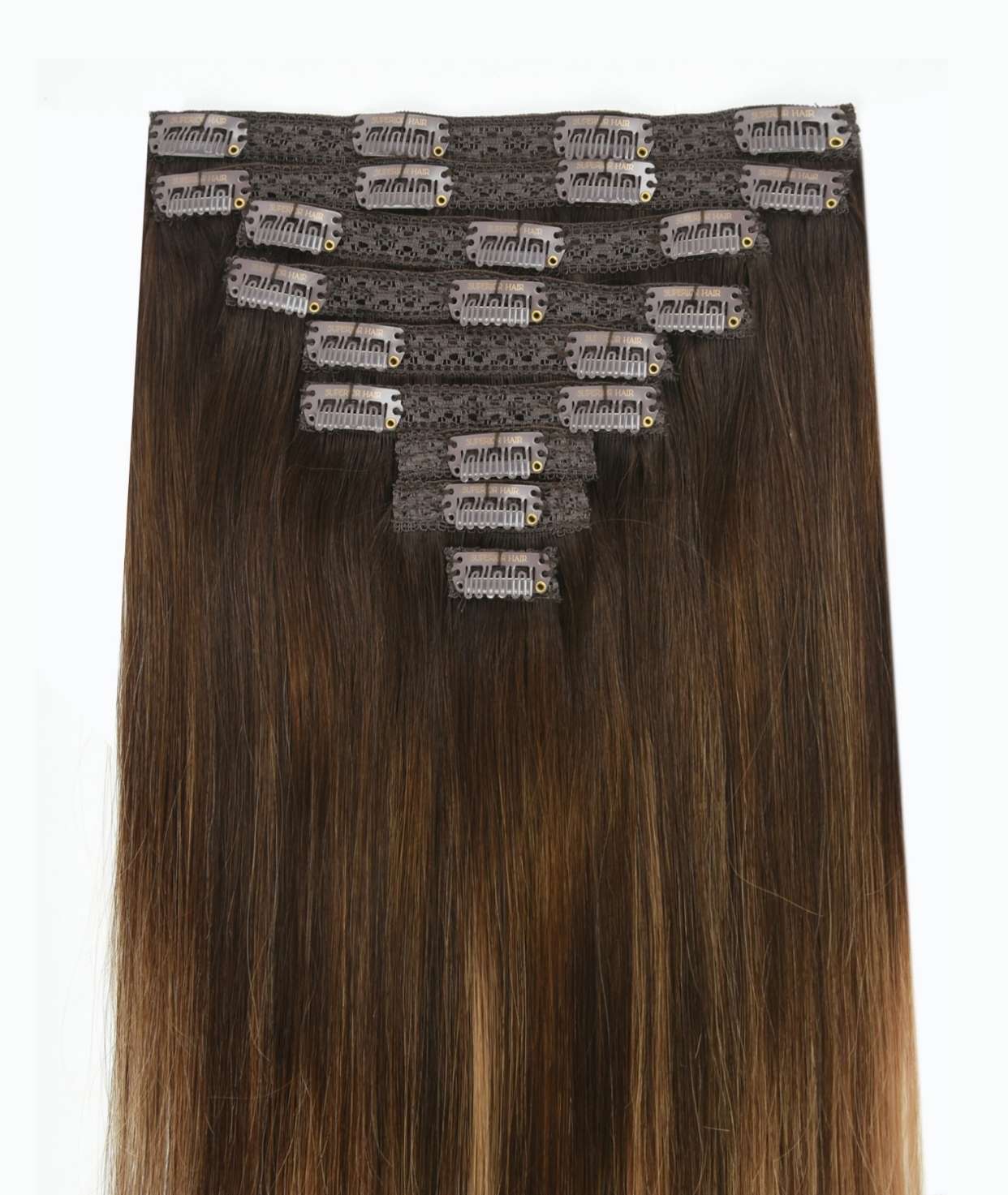 #Dark Ash Brown Balayage Classic Clip In Hair Extensions 9pcs