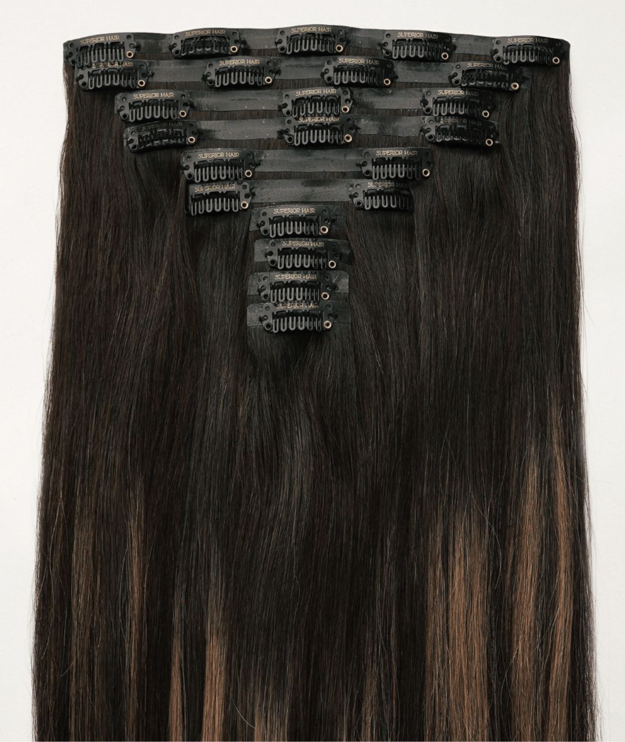 #Dark Ash Brown Balayage Seamless Clip In Hair Extensions
