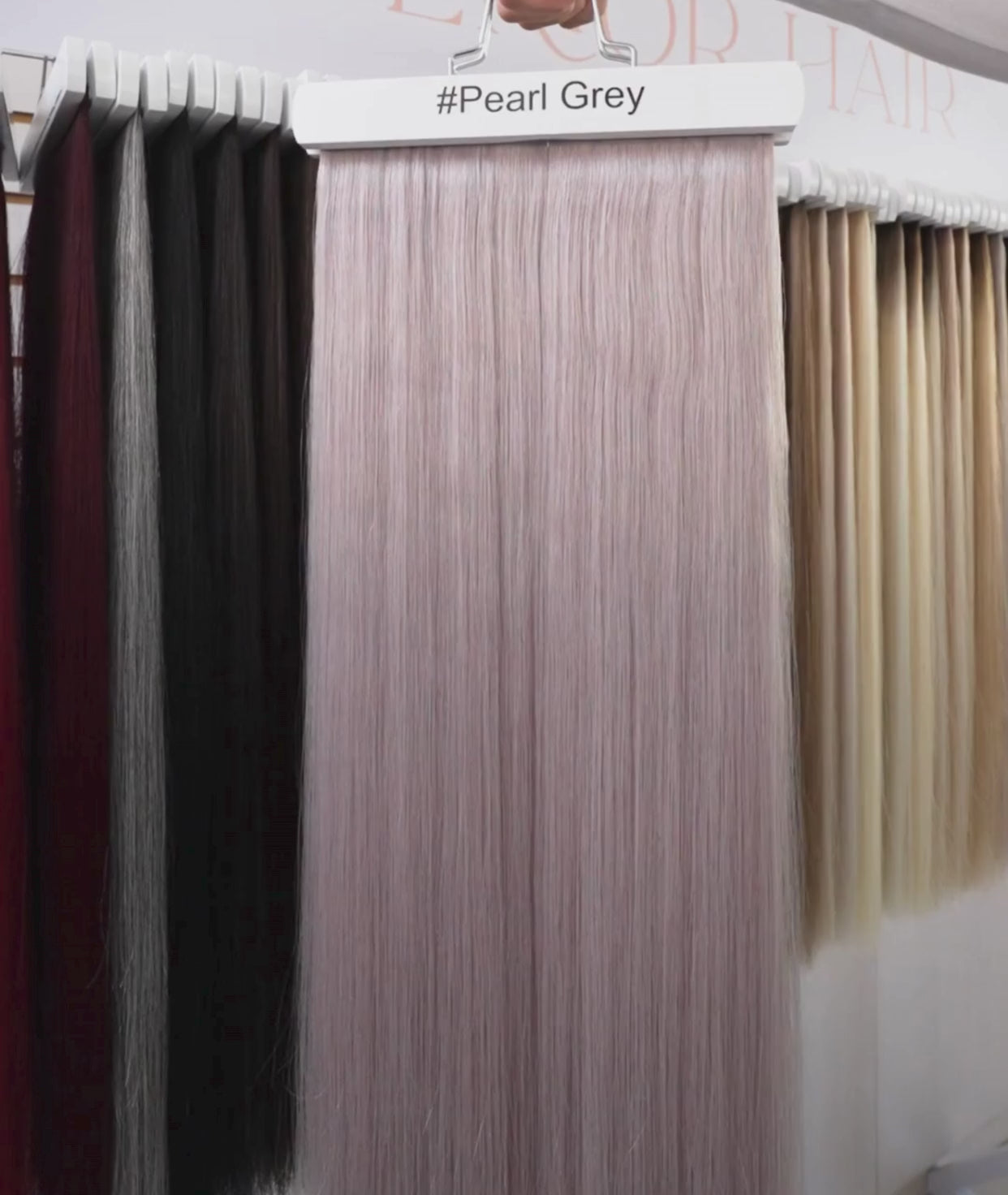 Load video: #Pearl Grey Ultra Seamless Tape In Hair Extensions
