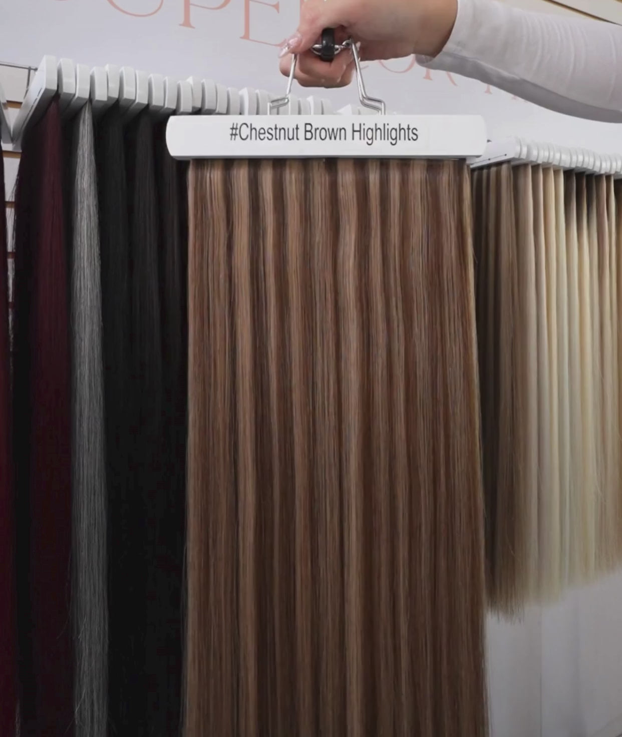 Load video: #Chestnut Brown Highlights Ponytail Extensions