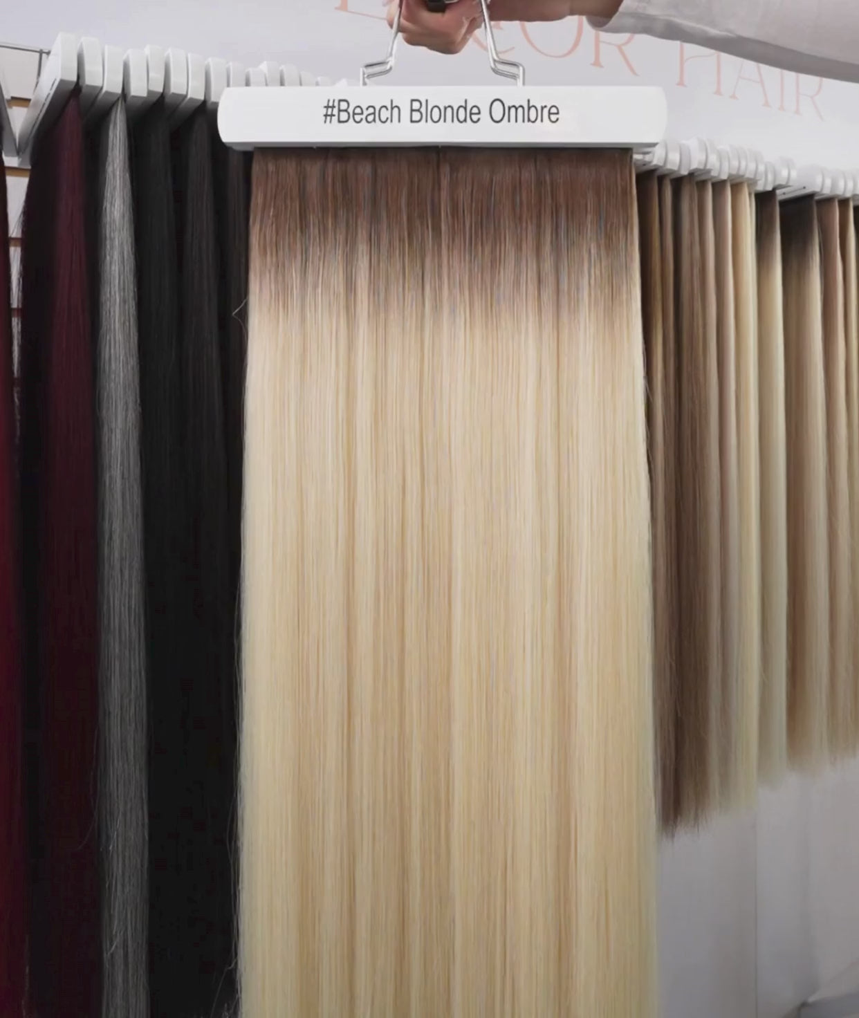 Load video: #Beach Blonde Ombre Classic Halo Hair Extensions