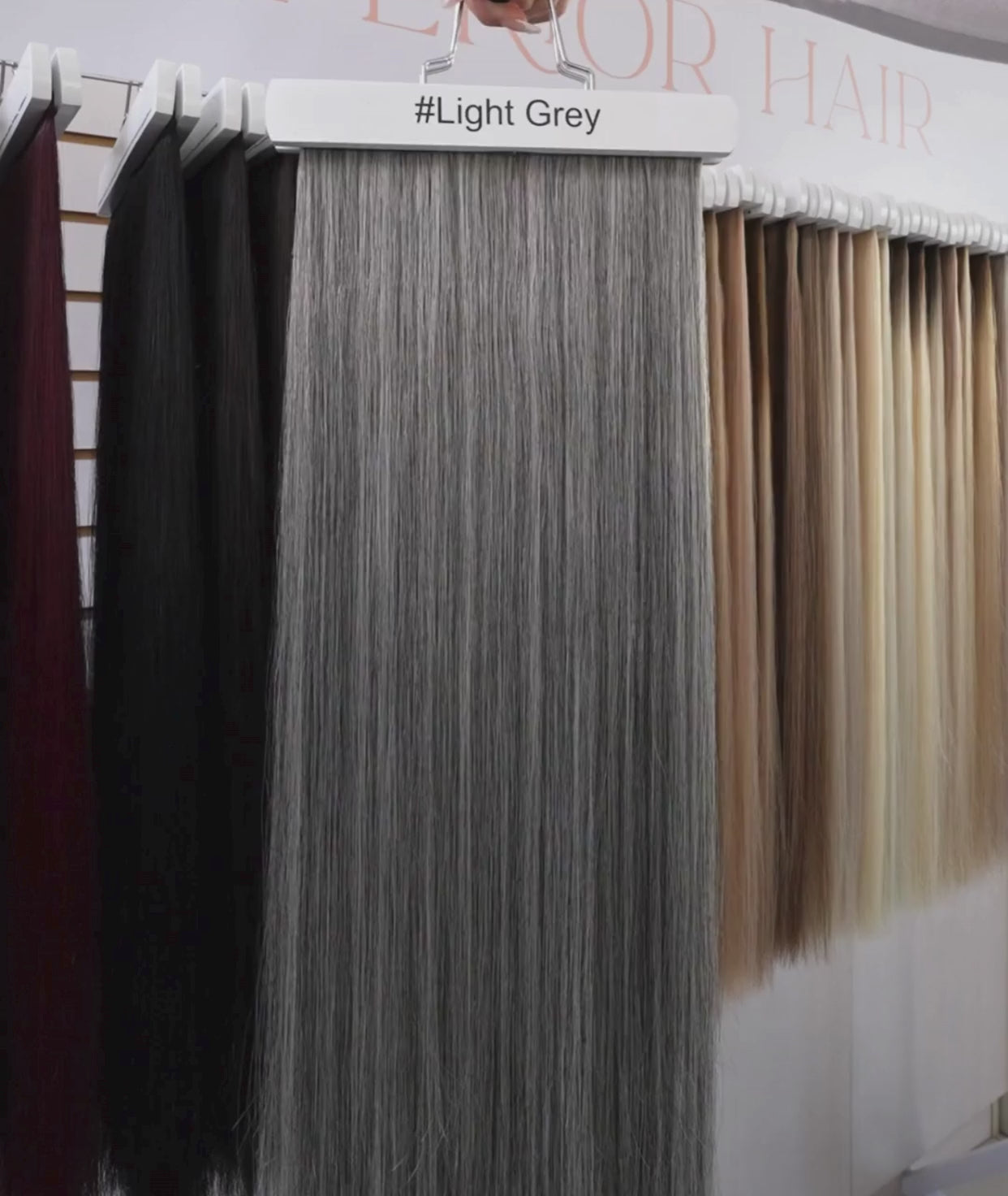 Load video: #Light Grey Messy Bun Hair Extensions
