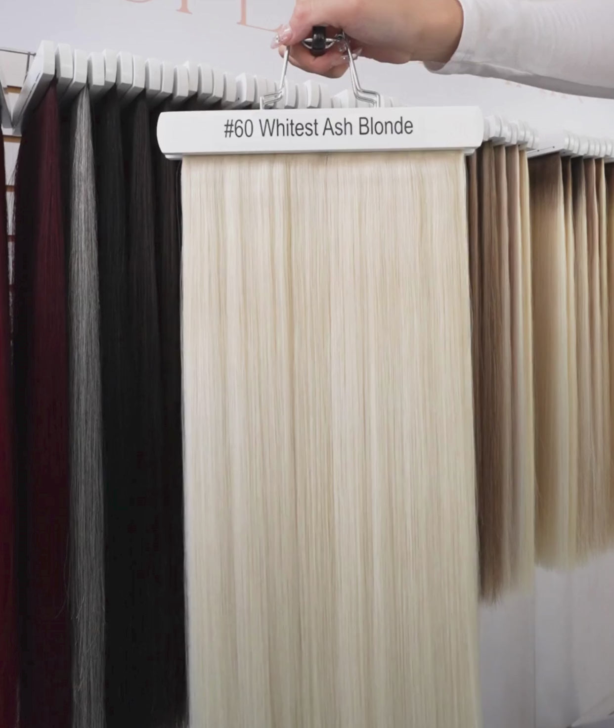 Load video: #60 Whitest Ash Blonde Nano Tip Hair Extensions