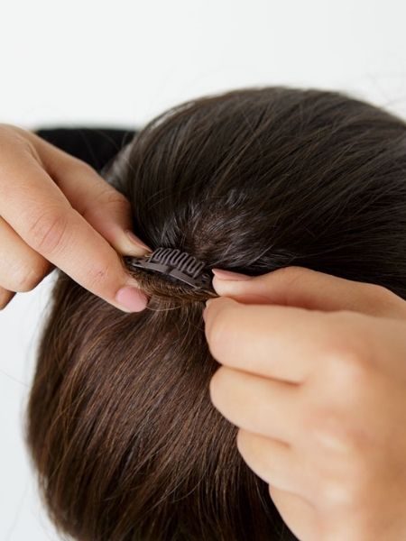 #Chestnut Brown Highlights Clip In Human Hair Fringe